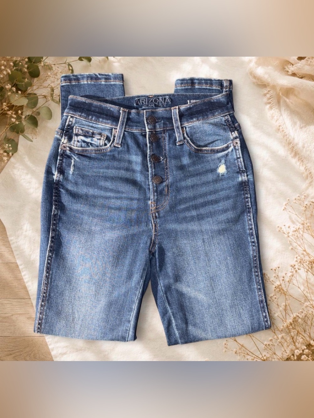 Arizona Jean Company Medium Blue High-Rise Button-Fly Jeggings